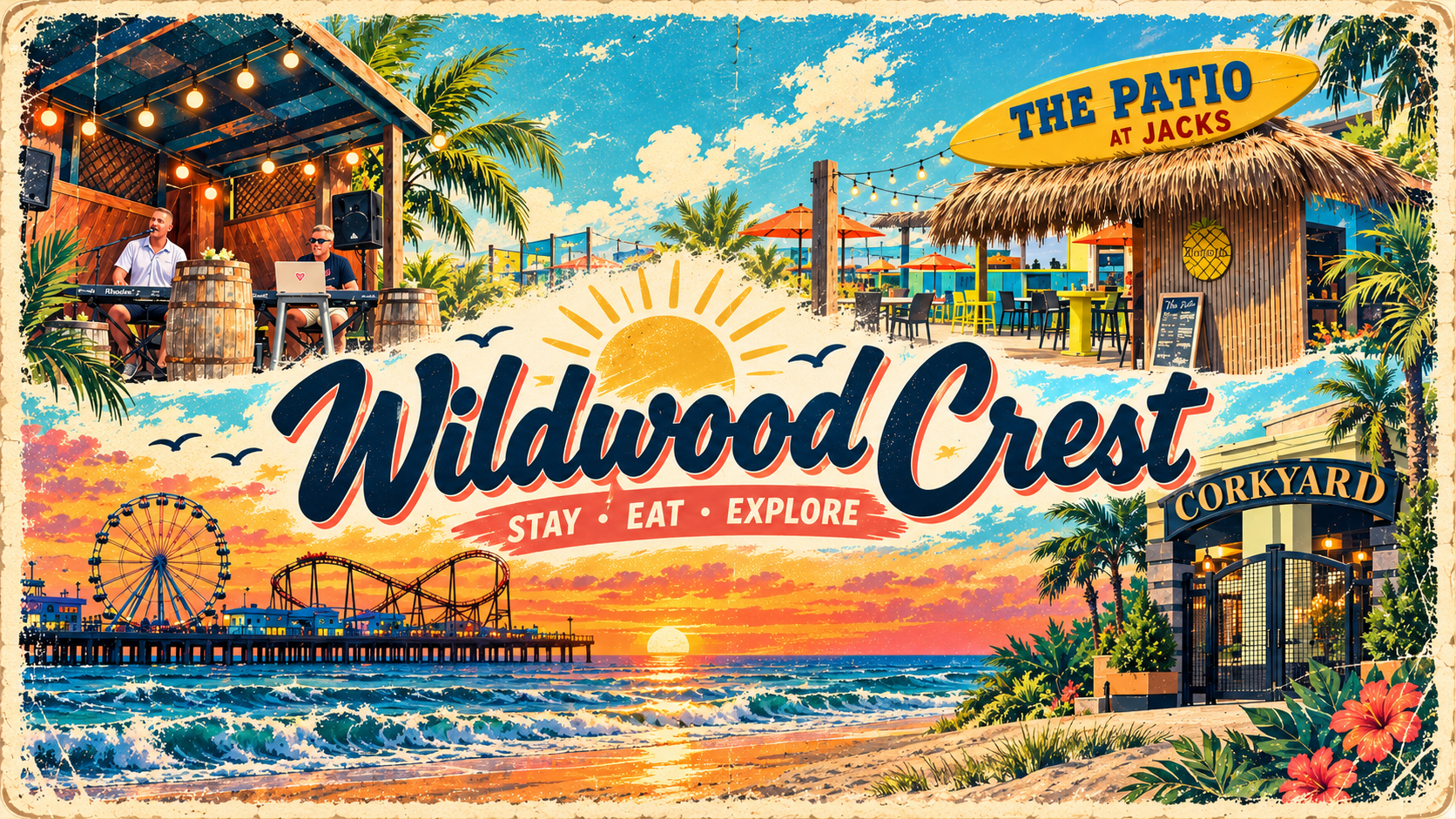 Wildwood Crest Vintage Beach Postcard